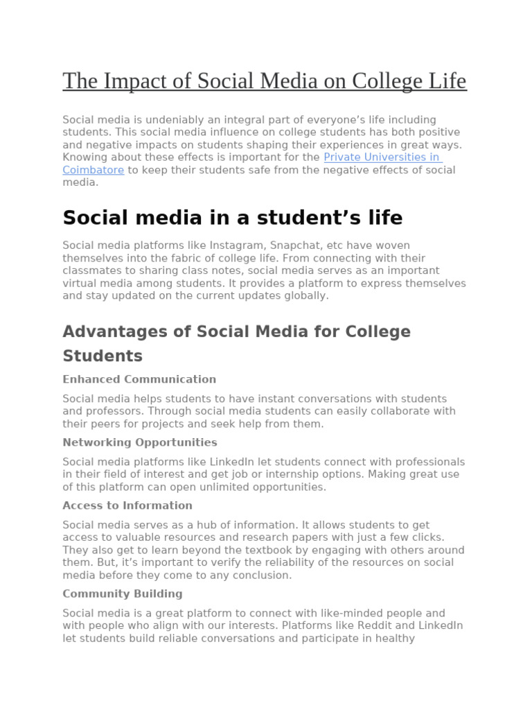 The Impact of Social Media On College Life | PDF | Cyberbullying ...