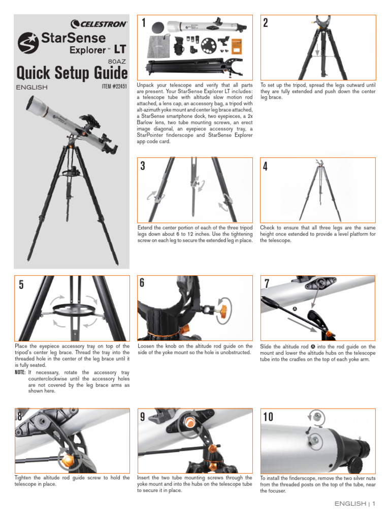 22451 StarSense Explorer LT 80AZ QSG 5 Languages | PDF | Tripod ...
