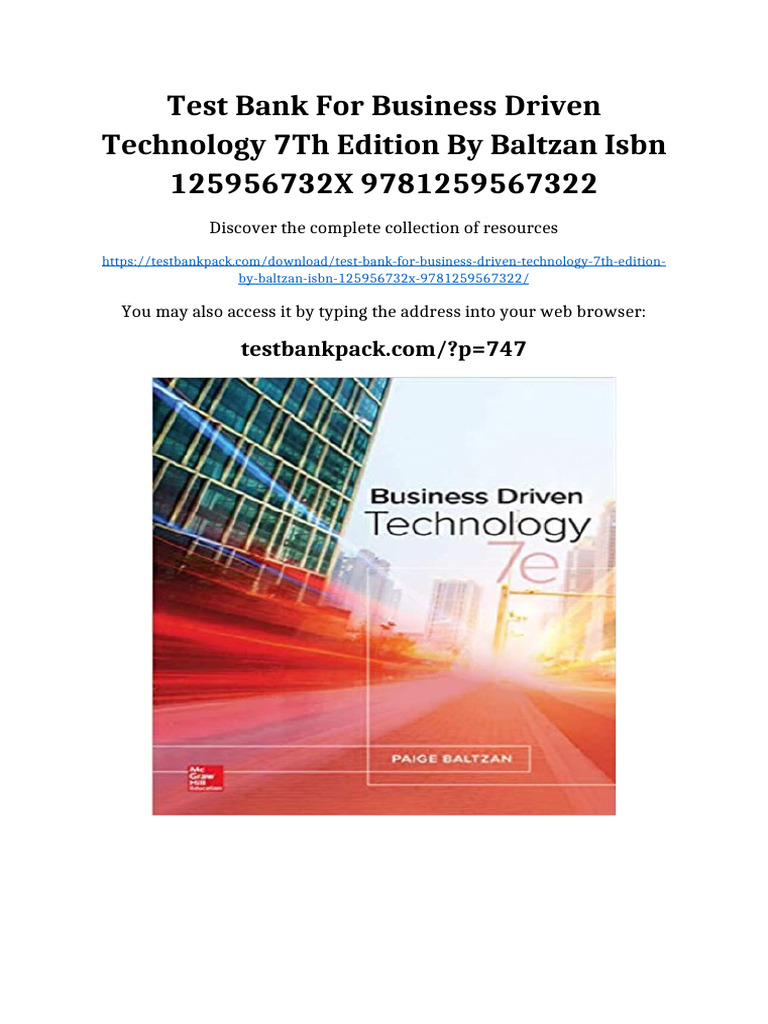 Test Bank for Business Driven Technology 7th Edition by Baltzan ISBN ...