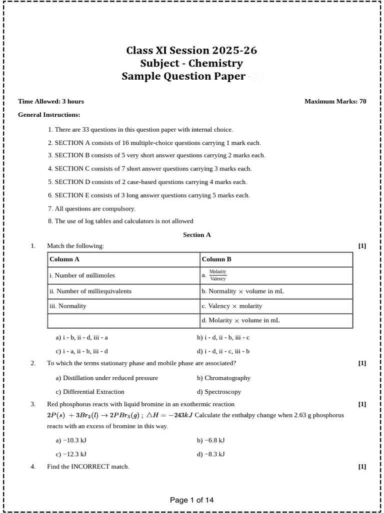 Chemistry - Sample Subjective Paper PDF | PDF | Atomic Orbital | Chemistry