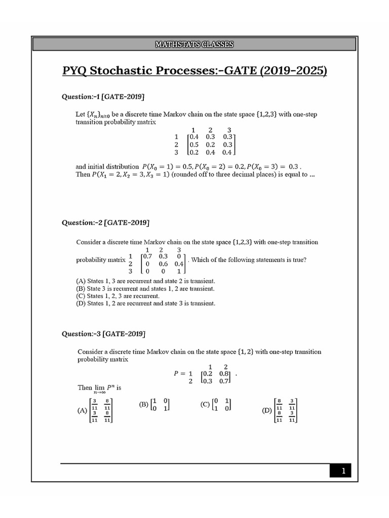 PYQ Stochastic Processes - GATE (2019-2025) | PDF