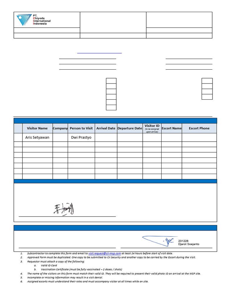 24. VISITOR ACCESS REQUEST WME 231226 | PDF | Vaccination