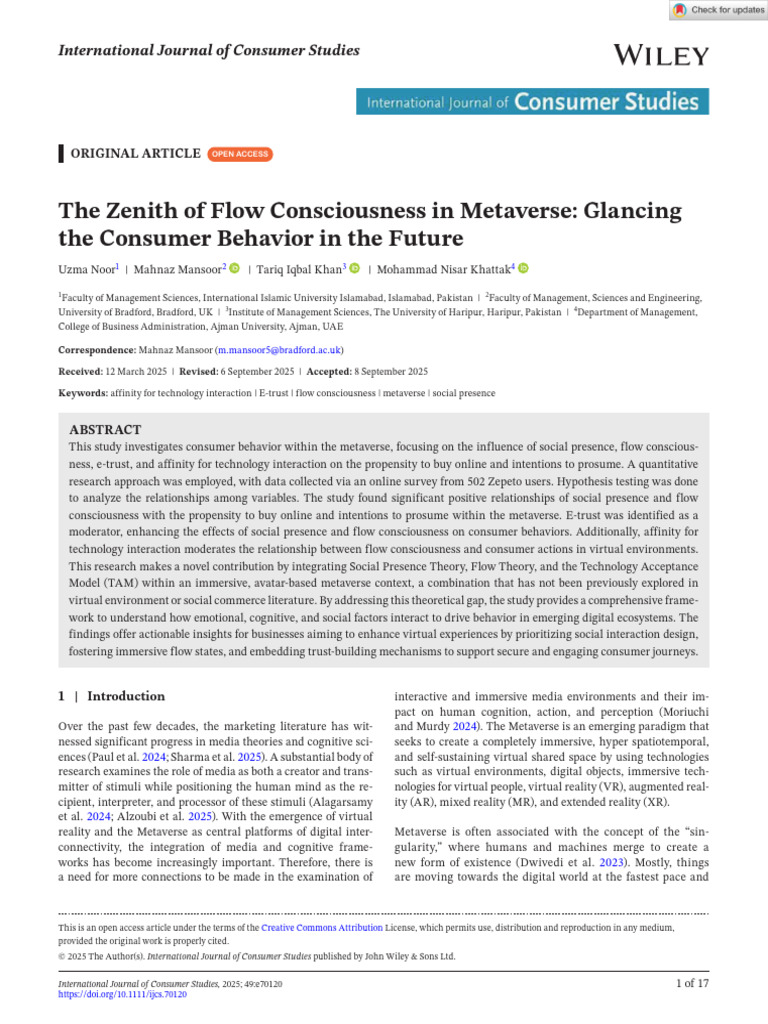 Int J Consumer Studies - 2025 - Noor - The Zenith of Flow Consciousness ...