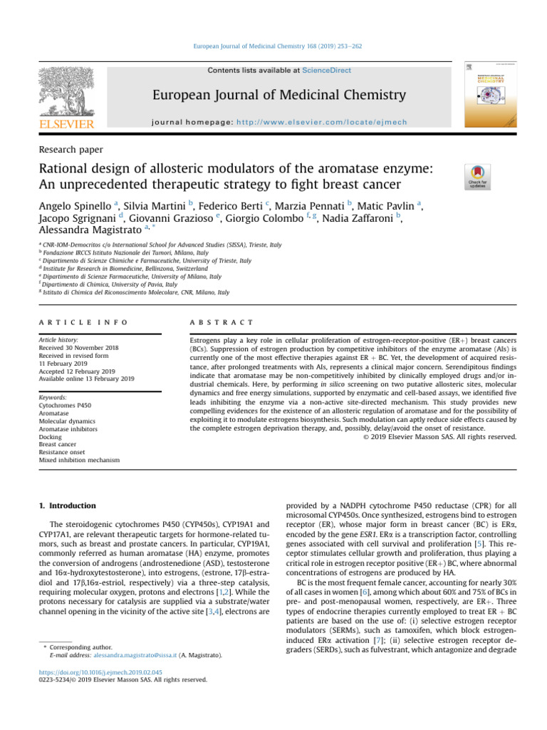 Rational Design of Allosteric Modulators of the Aromatase Enzyme an ...