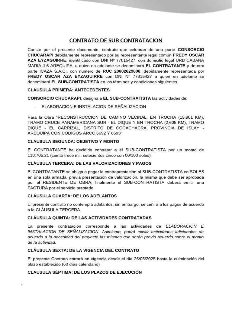 Modelo Subcontrato | PDF