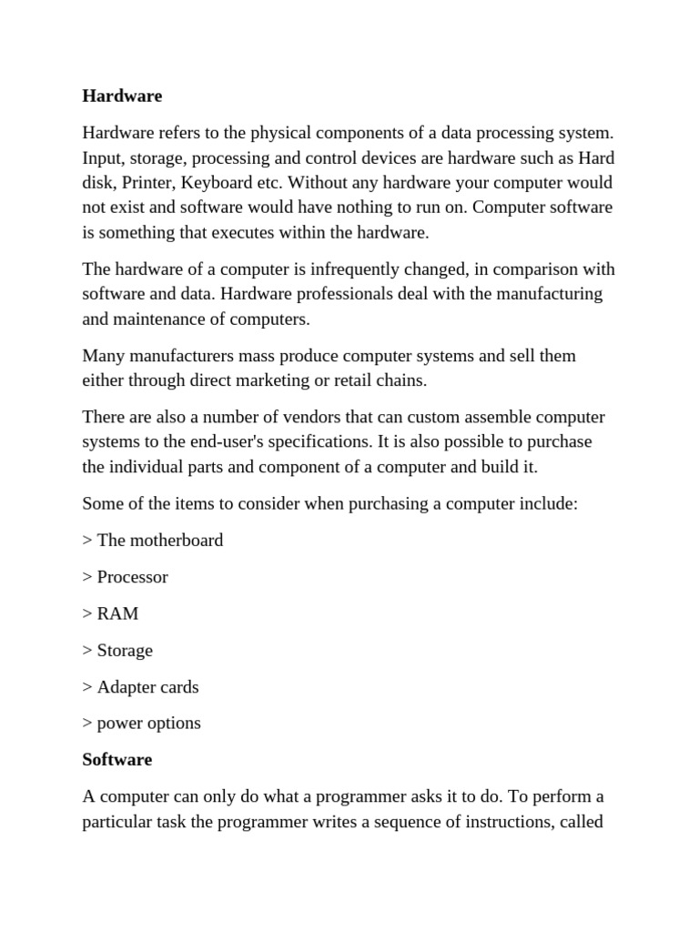 Computer Hardware and Software | PDF | Computer Hardware | Computer ...