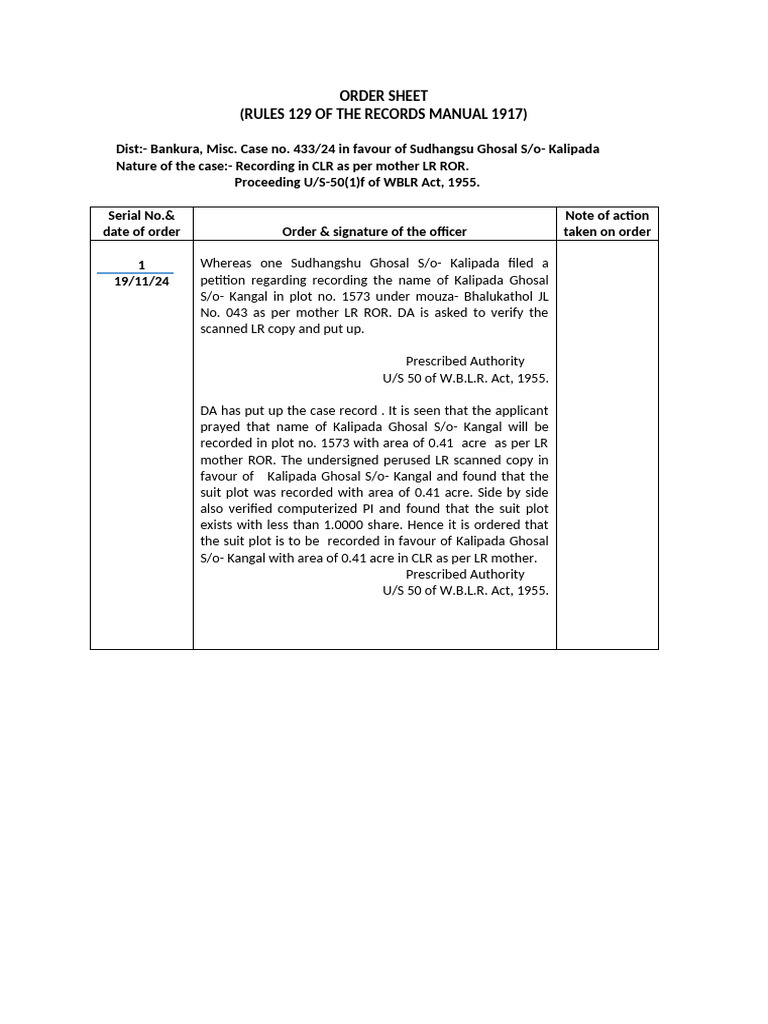 Order Sheet Ghosal | PDF