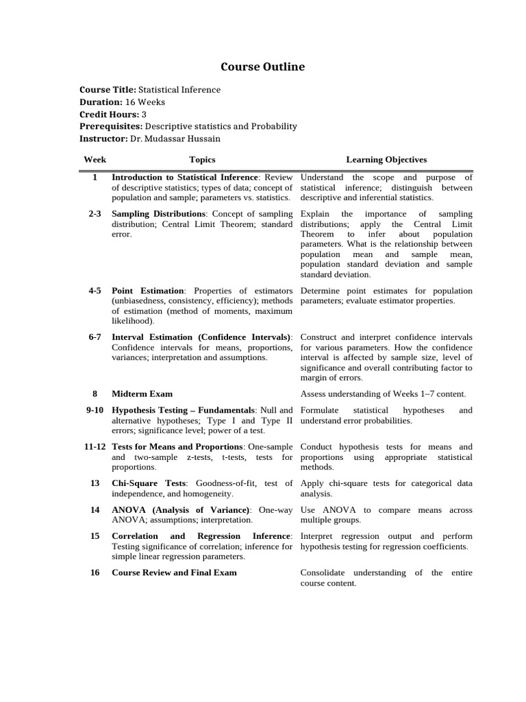 Statistical Inference Outline | PDF | Statistics | Analysis Of Variance