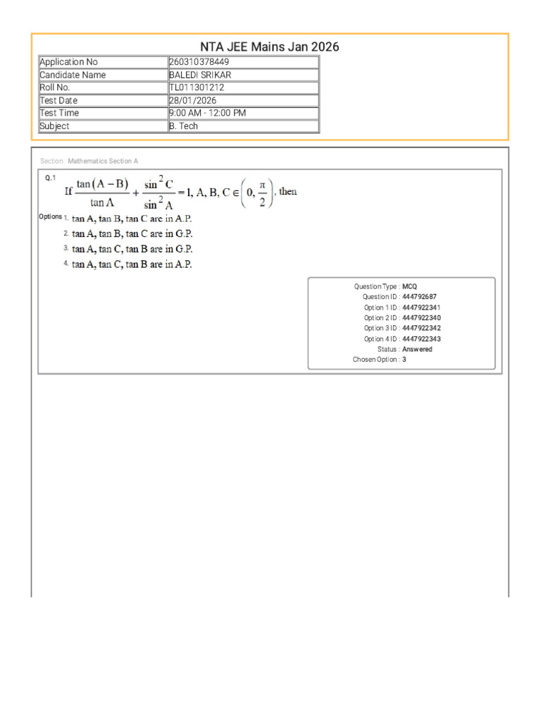 JEE MAINS | PDF | Multiple Choice | Chess Theory