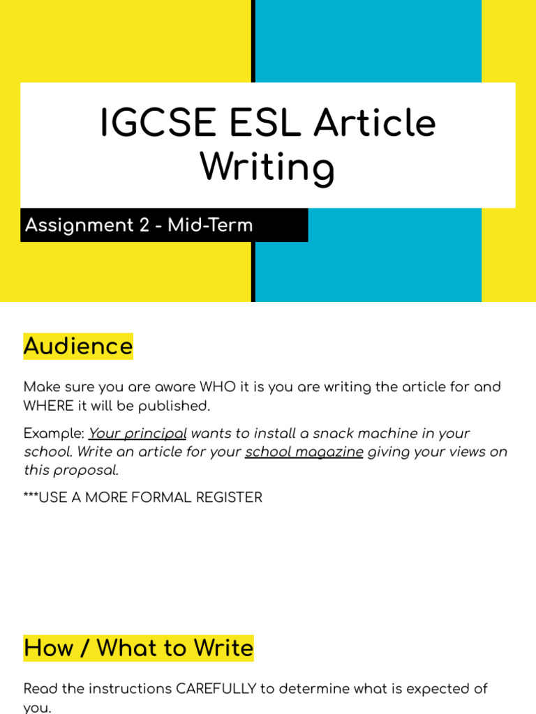 IGCSE ESL Article Writing Grade 10 | PDF