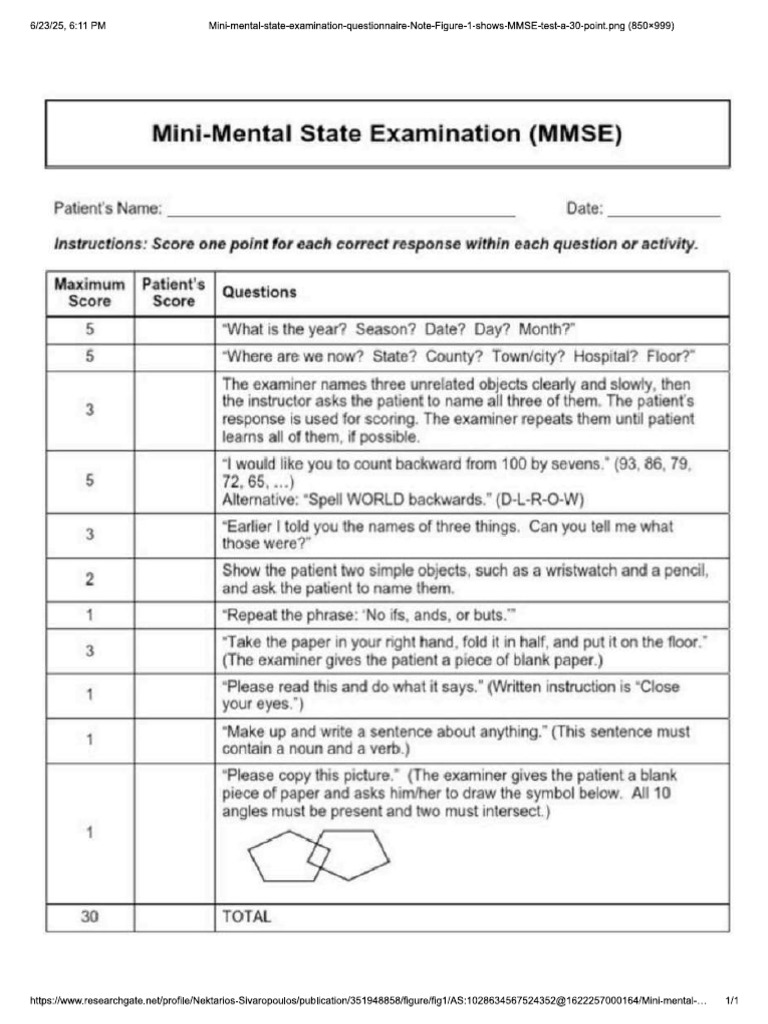 MMSE Questionaire | PDF
