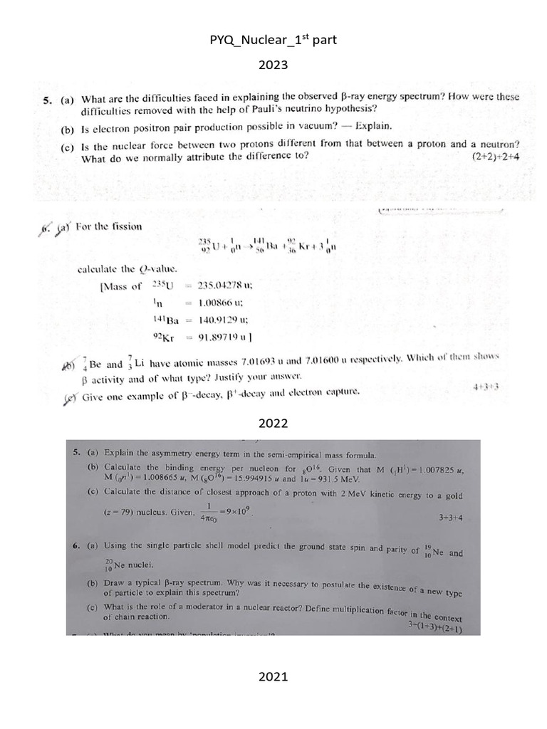 PYQ Nuclear 1st Part | PDF