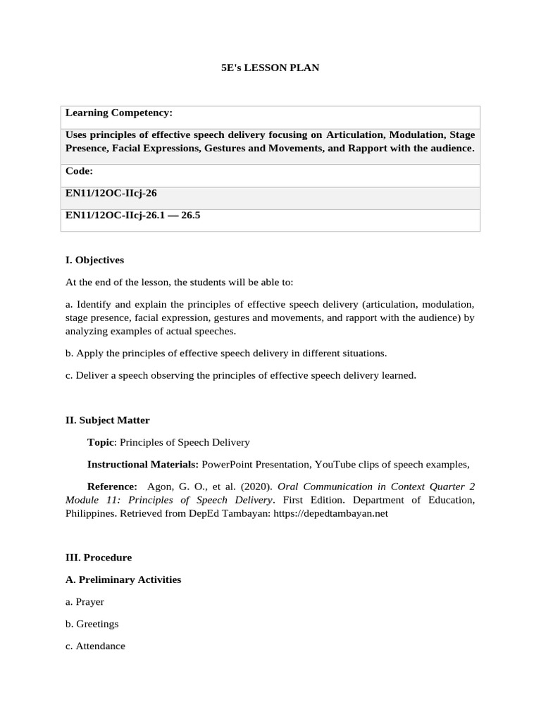5E's LESSON PLAN_043718_034046 | PDF | Gesture | Speech