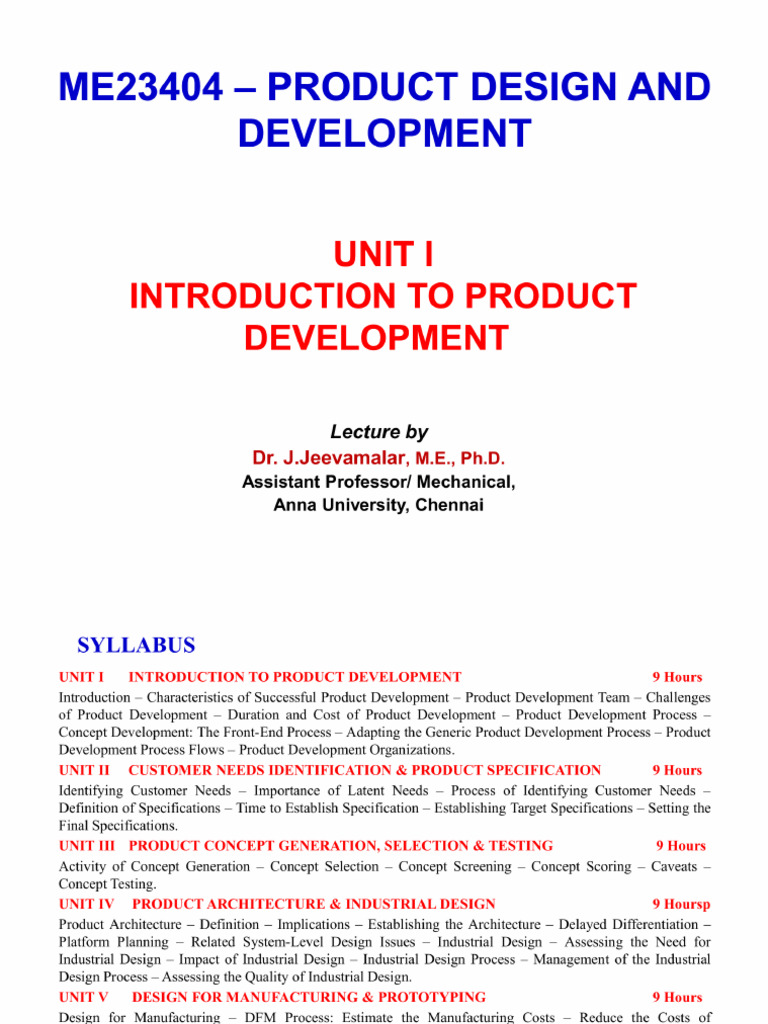 Unit I Introduction To Product Development | PDF