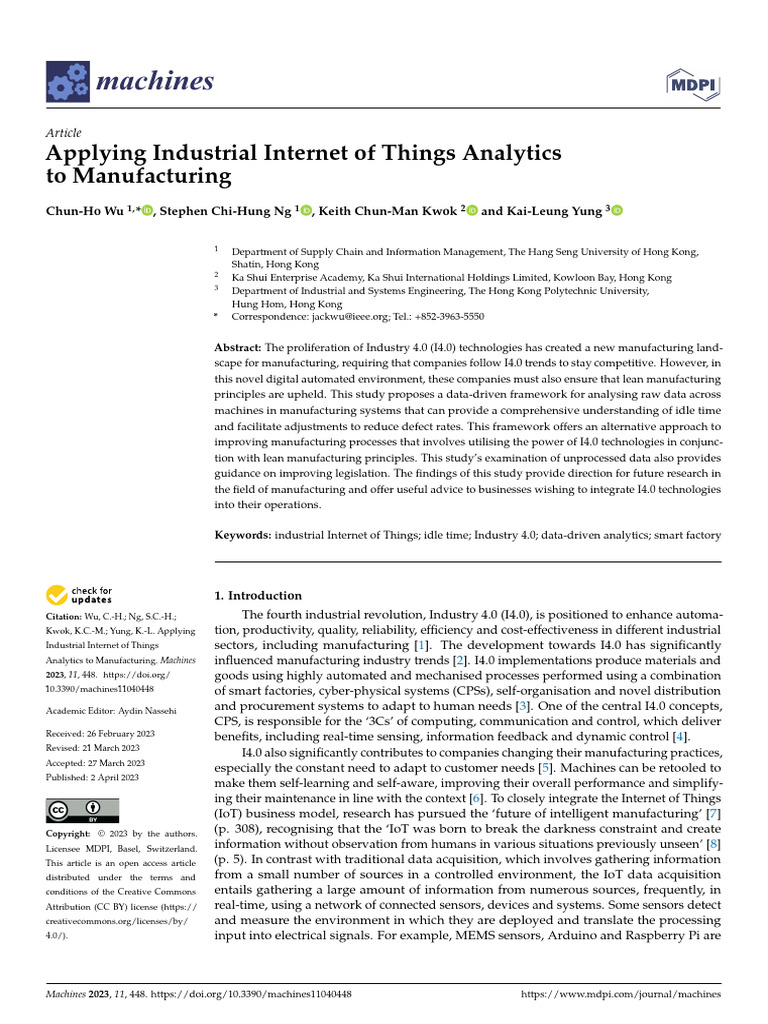 Applying Industrial Internet of Things Analytics To Manufacturing | PDF ...