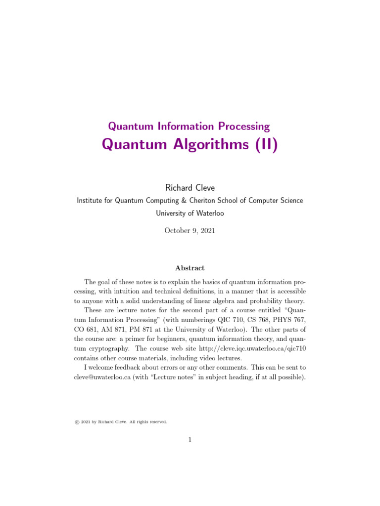 Quantum Algorithms Richard Cleve Part 2 | PDF | Group (Mathematics ...