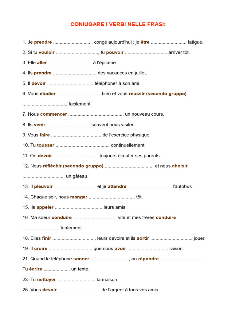 Esercizi Sui Verbi | PDF | Échecs | Théorie (échecs)