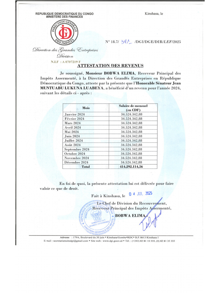 Attestation Des Revenus | PDF