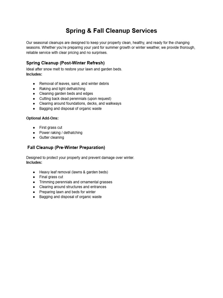 Spring & Fall Cleanup Services | PDF