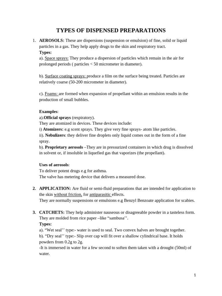 Types of Dispensed Preparations | PDF | Glycerol | Tablet (Pharmacy)