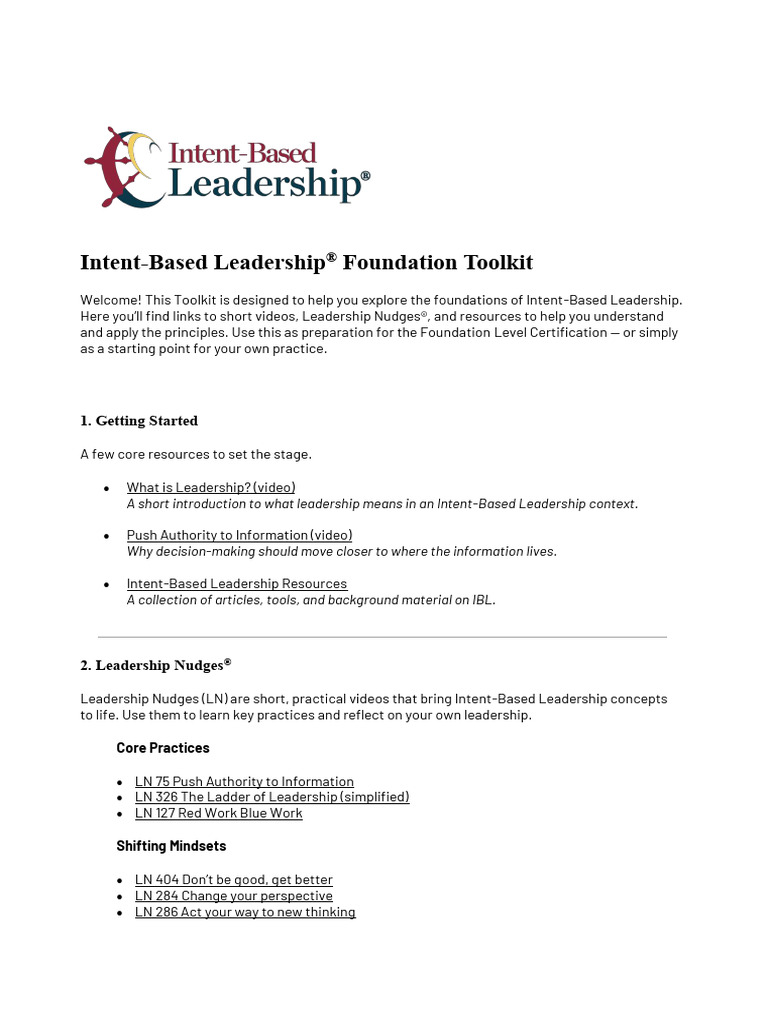 Intent-Based Leadership Foundation Toolkit | PDF
