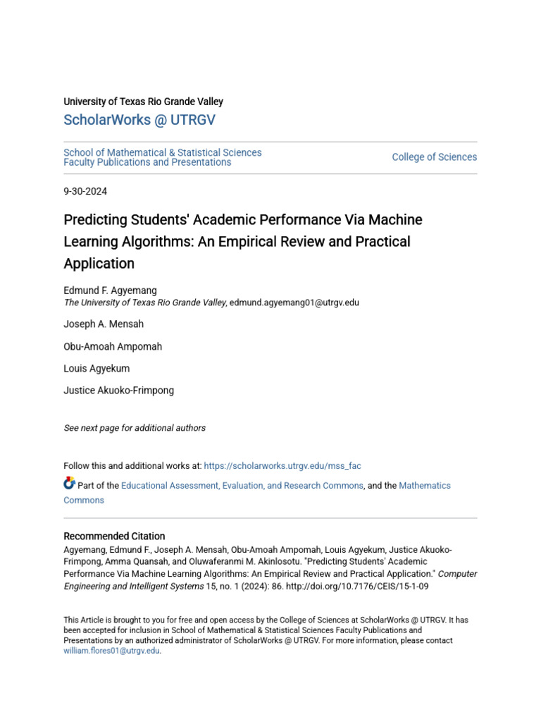 Predicting Students Academic Performance Via Machine Learning Al | PDF ...