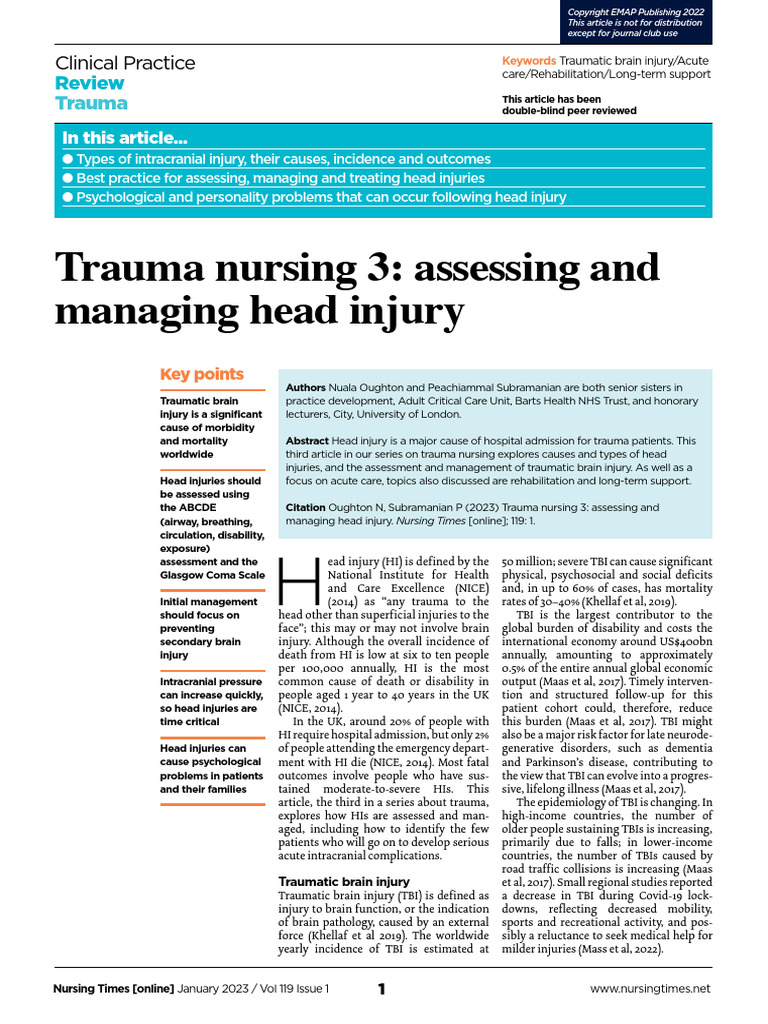 Trauma Nursing 3 Assessing and Managing Head Injury | PDF | Traumatic ...