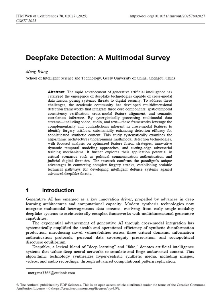Deepfake Detection A Multimodal Survey | PDF | Perception | Information ...