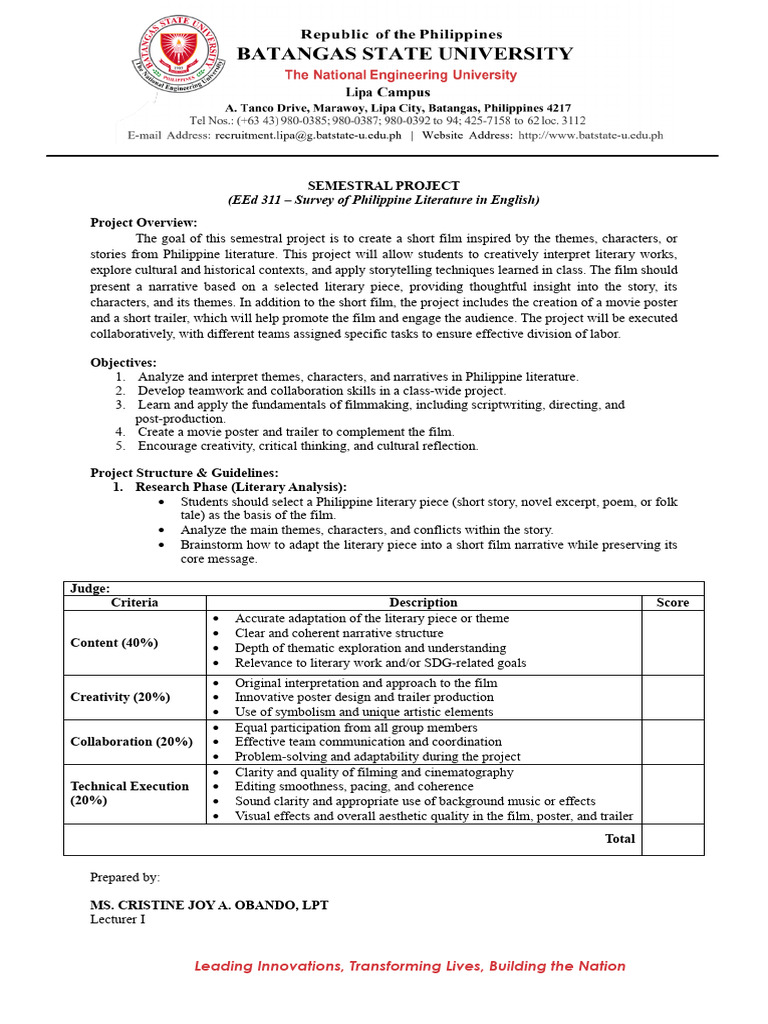Semestral Project - Criteria | PDF | Narrative | Creativity