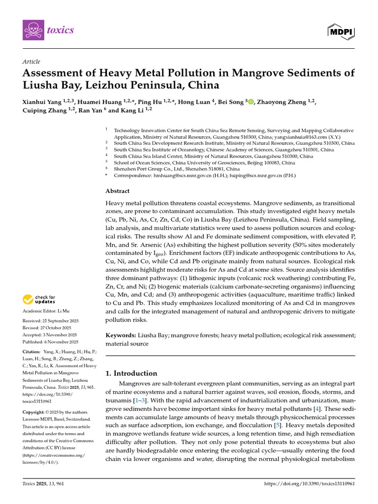 Assessment of Heavy Metal Pollution in Mangrove Sediments of Liusha Bay ...