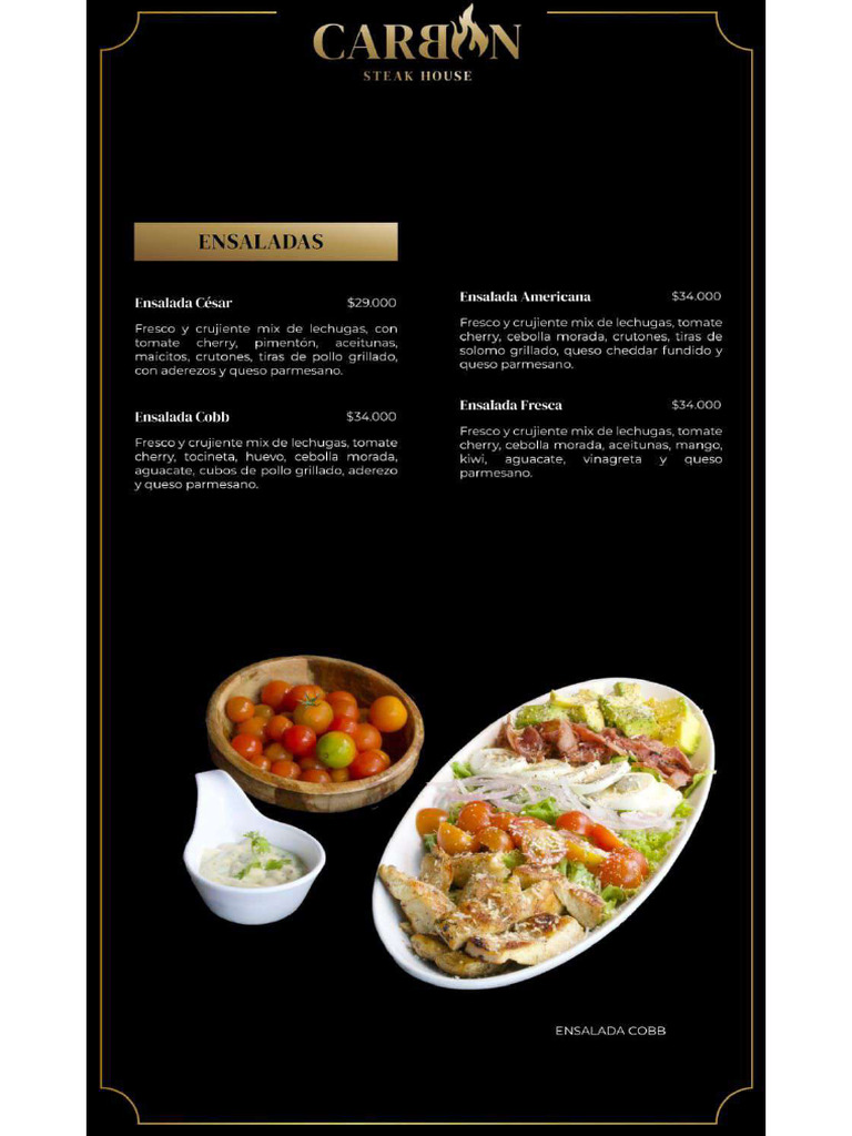 Menú Carbón Steak House Armenia | PDF