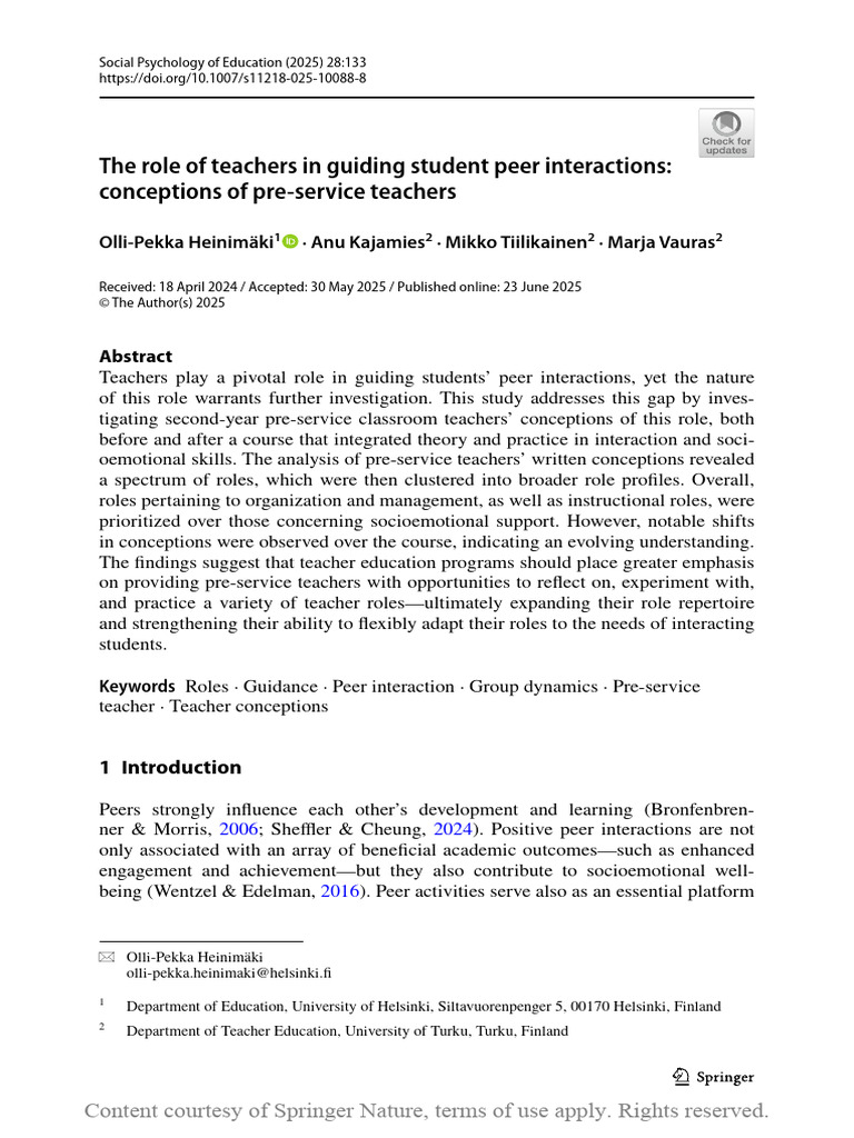 The Role of Teachers in Guiding Student Peer Inter (1) | PDF | Teachers ...
