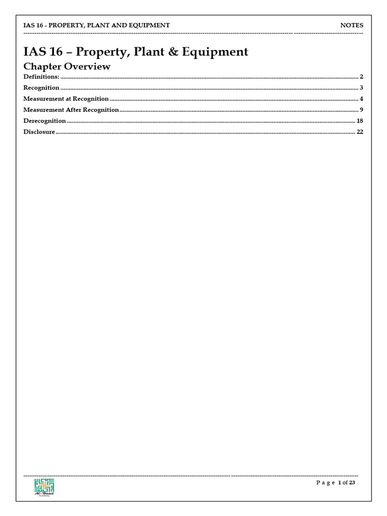 IAS 16 Notes New | PDF | Fixed Asset | Depreciation