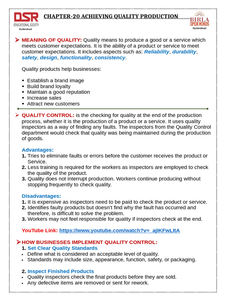 Chp-20 Achieving Quality Production | PDF | Quality Assurance | Quality