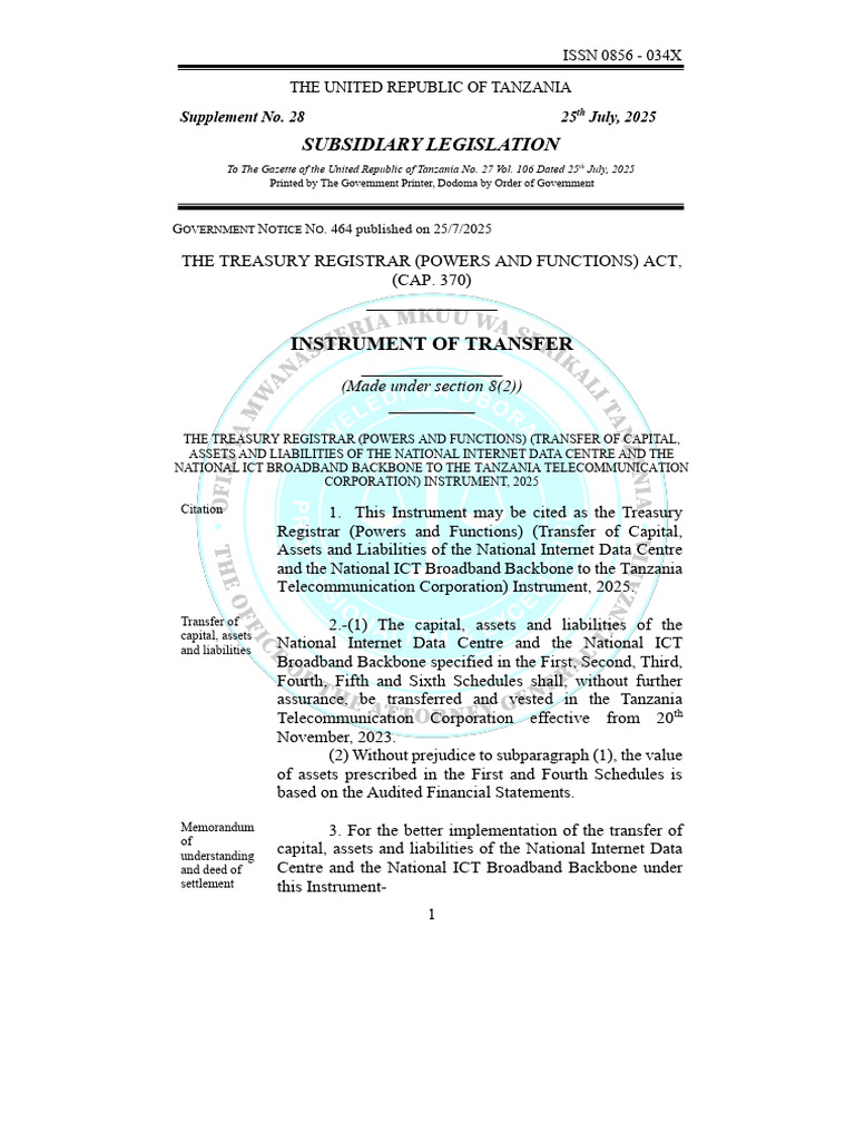 Subsidiary Legislation (The Treasury Registrar (Powers and Functions ...