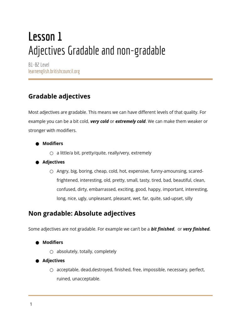 Adjectives Gradable and Non-Gradable | PDF | Adjective