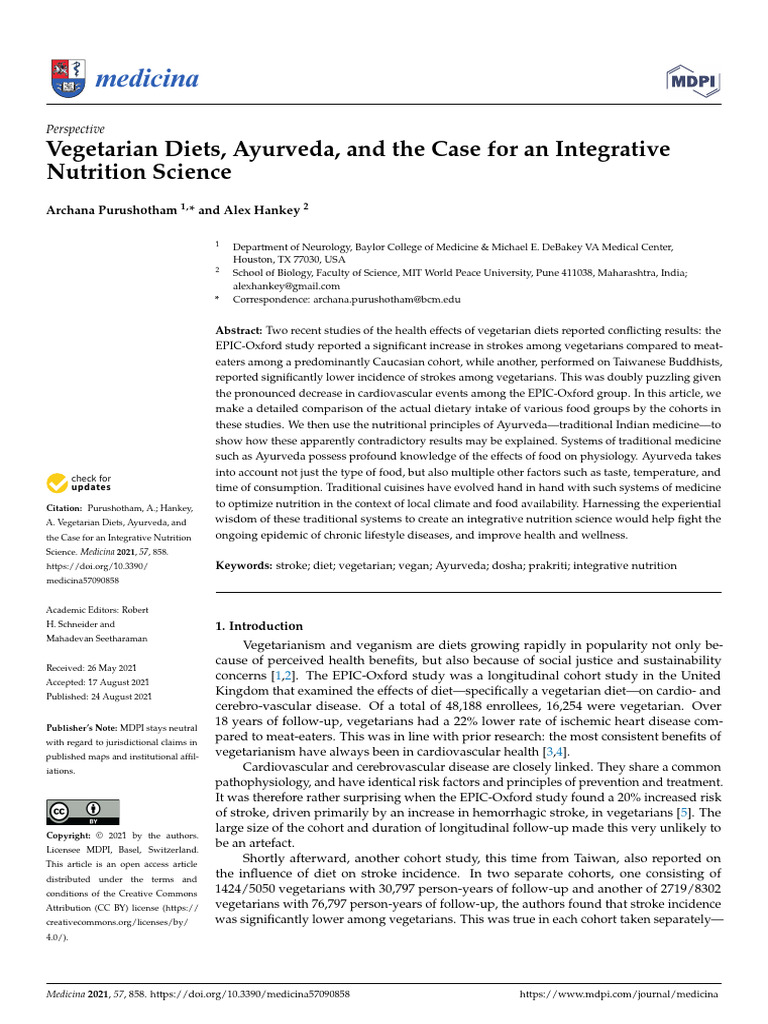 Vegetarian Diets Ayurveda and the Case for an Inte | PDF | Ayurveda ...