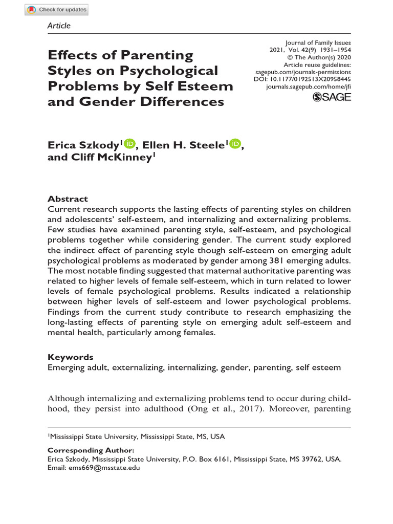 Effects of Parenting Styles On Psychological Problems by Self Esteem ...