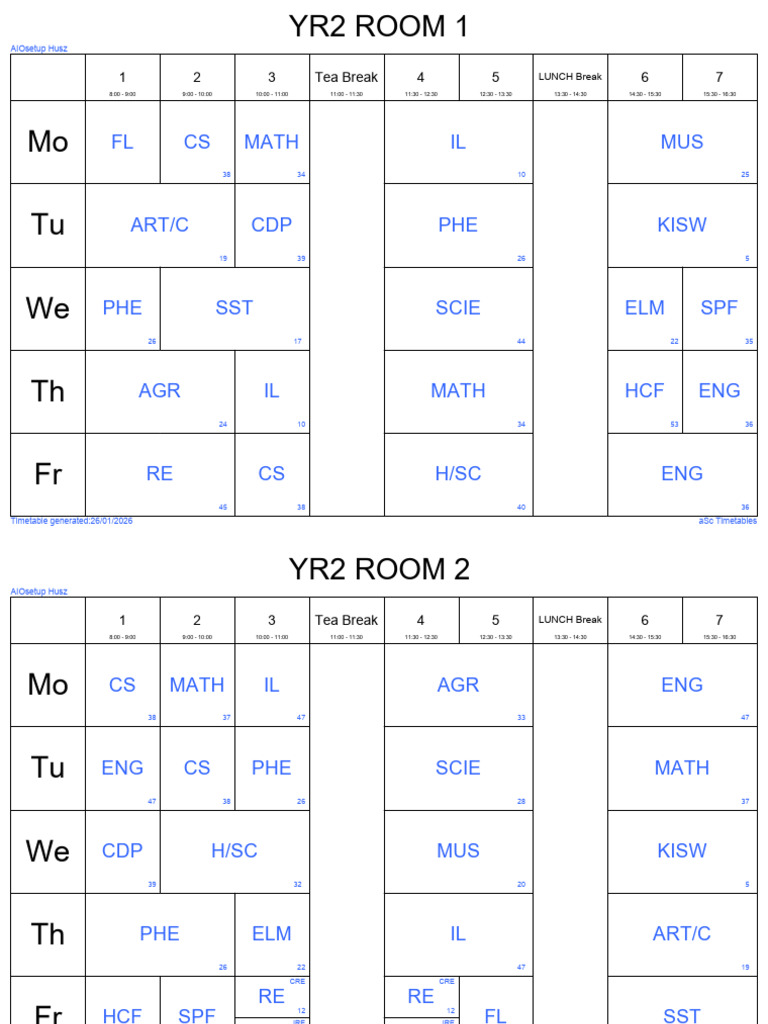 Feb Main Timetable For Next Week | PDF