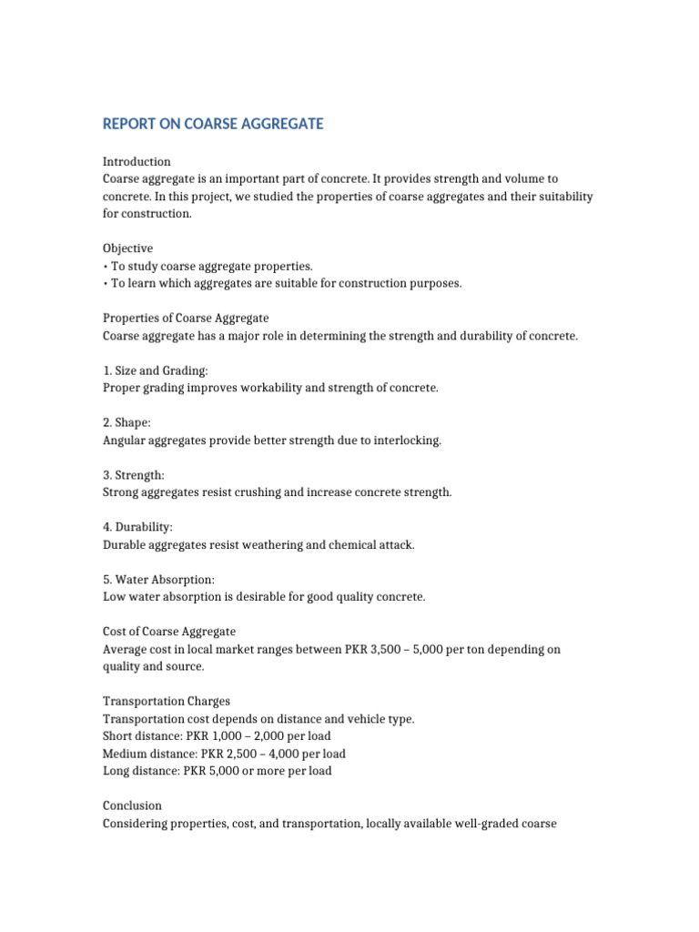 Updated Coarse Aggregate Report | PDF