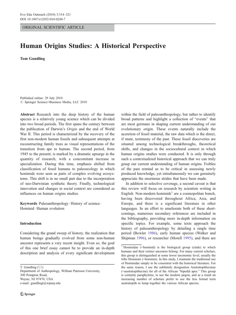 Human Origins Studies A Historical Perspective | PDF | Human Evolution ...
