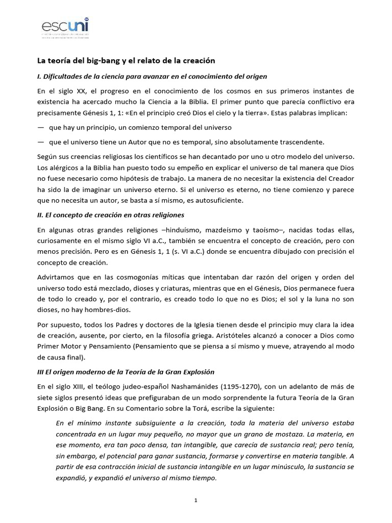 La Teoría Del Big-Bang y El Relato de La Creación | PDF | Big Bang ...