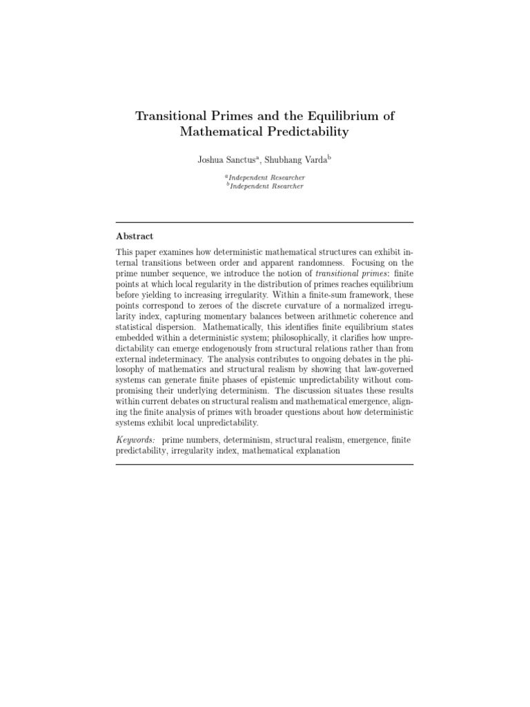 Transitional Primes and The Philosophy of Mathematical Predictability ...