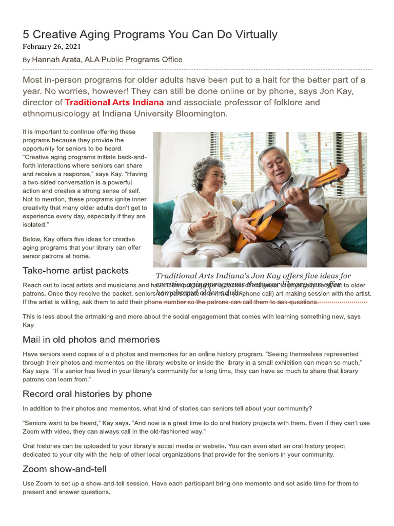5 Creative Aging Programs | PDF