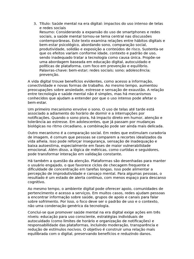 Saúde Mental Na Era Digital Impactos Do Uso Intenso de Telas e Redes ...