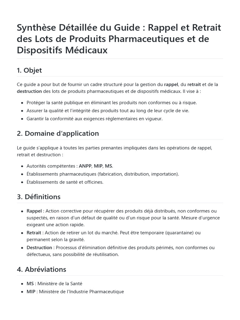 7-Synthèse Détaillée Du Guide Rappel Et Retrait Des Lots de Produits ...