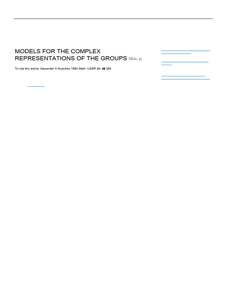 Klaychko Model Over Finite Field | PDF | Representation Theory | Matrix ...