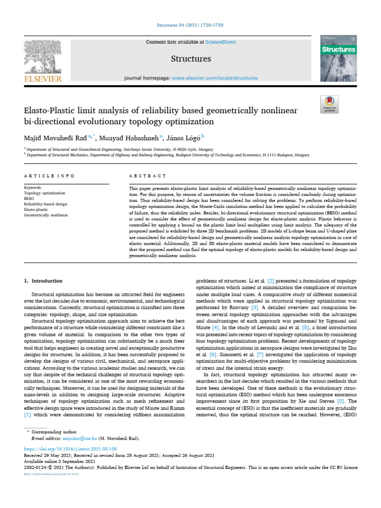 Elasto Plastic Limit Analysis of Reliability Based Geometrically 2021 ...