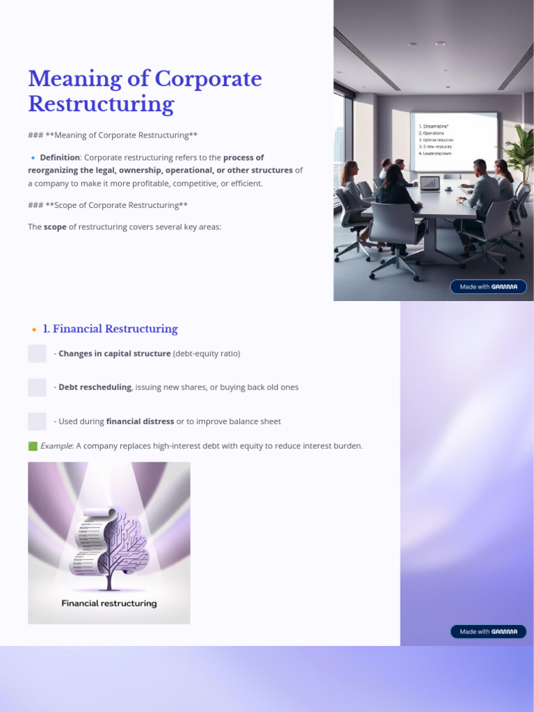Meaning of Corporate Restructuring | PDF | Restructuring | Mergers And ...