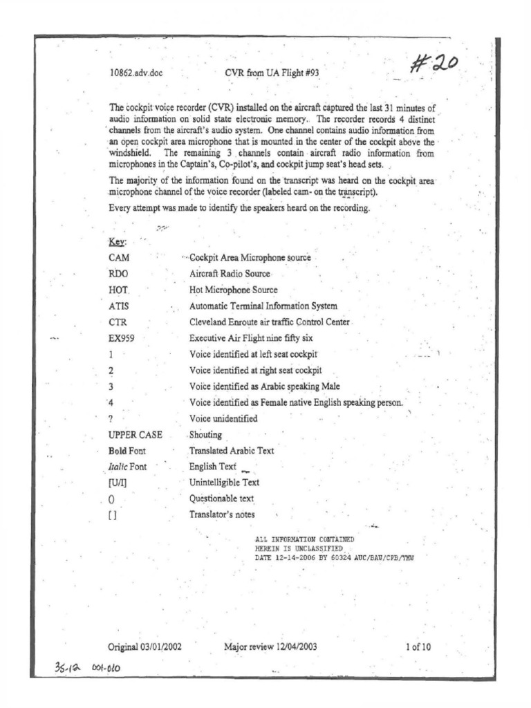 CVR Transcript From Flight 93 508-3 | PDF | Flight Recorder | Aviation
